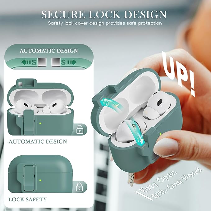 R-fun for AirPods Pro 3 Case with Cleaning Kit, Soft Liquid Silicone Rubber Protective Cover, Compatible with AirPods Pro 3rd Generation Case (2025), Compatible with MagSafe, Pine Green