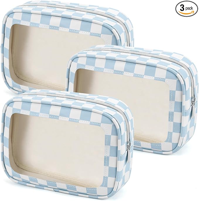 YOPCDJ 3PCS Clear Toiletry Bag, TSA Approved Travel Makeup Pouch with Zipper for Cosmetics and Toiletries, Diaper Bag Organizer Pouch Set, Women's Purse Organizer and Clear Car Bag