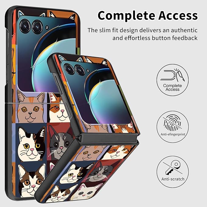 for Motorola Moto Razr Plus 2024 Case,for Moto Razr 50 Ultra Case Cute Slim Hard PC Thin Anti-Scratches Shockproof Protective Phone Cover for Motorola 50 Ultra,Cartoon Cat