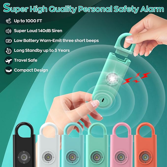 Fauxomor 140dB Personal Safety Alarm for Women, 9 Pack Safe Alarm Protection Keychain with Strobe Light & Low Battery Notice, Security Siren Self Defense for Kids Seniors College Girls