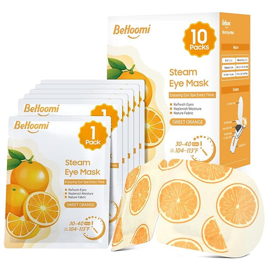 BeHoomi Steam Eye Mask, 10Packs Heated Eye Mask, Self Heating Disposable SPA Warm Compress for Eyes Sleep Mask, Travel Essentials & Relaxation Gifts for Women (Orange Scent)