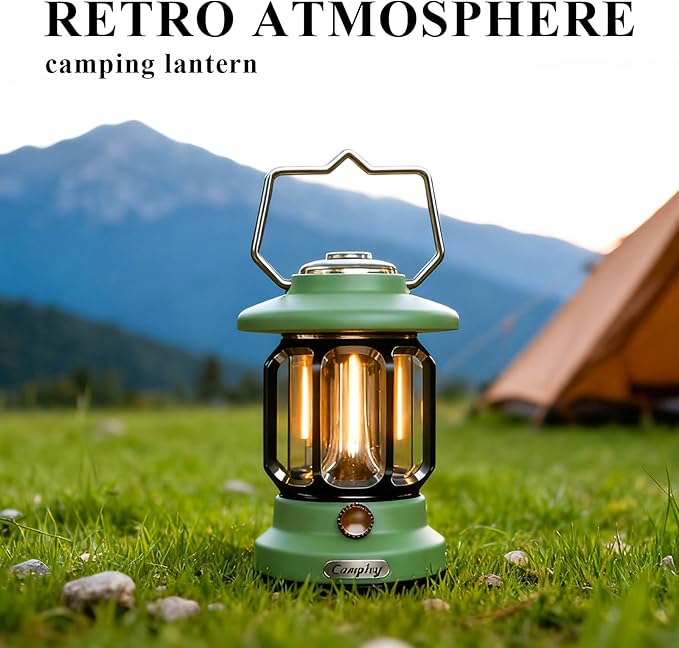 Rechargeable Camping Lantern Outdoor 1200LM, 3600mAh LED Dimmable Warm & White Modes, Retro Tent Lamp Hanging Lights for Outside, Rustic Decor, Powered Lanterns Lighting for Garden Patio Decorative