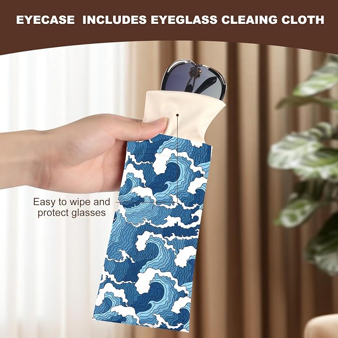 Anikathy 2Pcs Sunglass Eyeglass Glasses Case Soft PU Leather with Cleaning Cloth Cute Glasses Pouch Bag for Men Women Girs