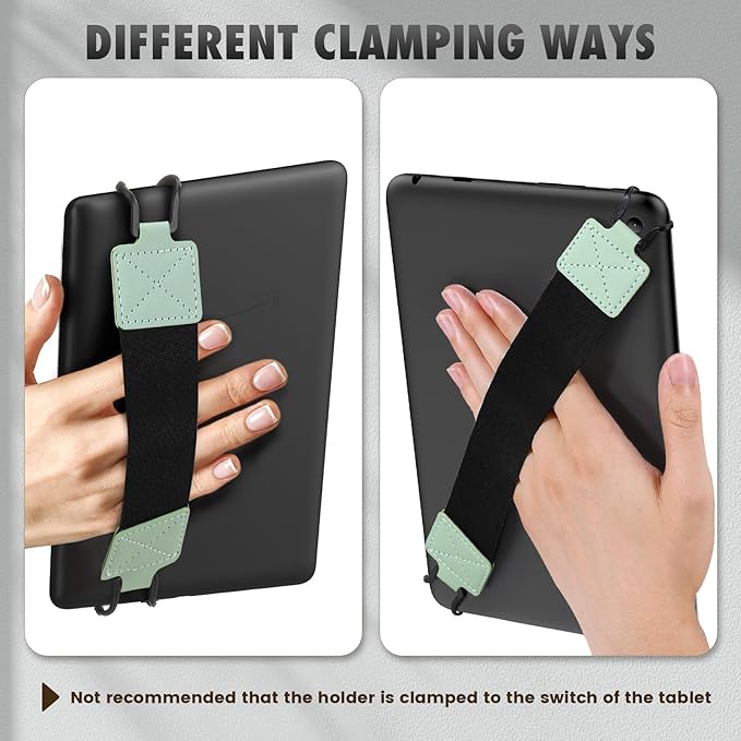 MoKo Security Hand-Strap for 9-11 Inch Tablet, iPad/IP-ad Pro/iPad Air/Kindle Fire HD/Samsung, High-Elasticity Versatile Hand Strap Lightweight Finger Grip Holder, Black Belt, Mint Green