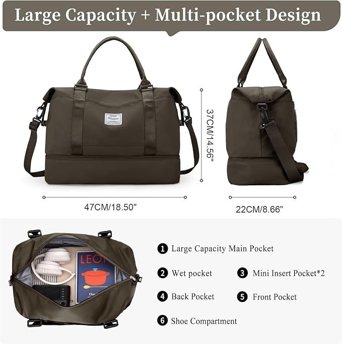 Weekender Bags for Women,Personal Item Travel Bag with Shoes Compartment,Overnight Travel Duffel Bag with Toiletry Bag