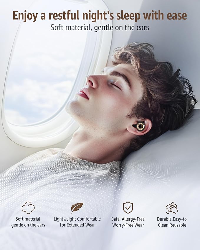 Sleeping Ear Plugs: 45DB Noise Cancelling Ultra-Comfy Reusable Ear Plug- Silicone Hearing Protection for Concerts & Travel & Snoring with 8 Eartips -Earbuds for Side Sleepers