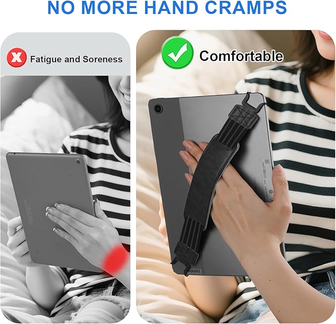HoYiXi Soft Hand Strap for 9-11 Inch eReaders & Fire Tablet Compatible with Fire HD 10/iPad 9.7 /iPad mini/Galaxy Tab A8 A9/Huawei Lightweight Black High-Elasticity Finger Grip Holder -Black