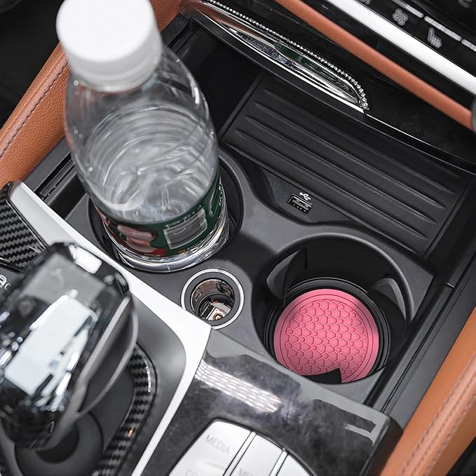 Mandark 4PCS Car Cup Holder Coasters, 2.75 Inch Non-Slip Insert Water Bottle Holder Pads, Dustproof Automotive Interior Accessories Mat, Universal for Vehicles, Trucks, RVs and More (Pink)