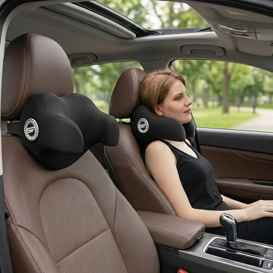 SPRFUFLY U-Shaped Car Headrest Pillow for Sleeping, 100% Memory Foam Car Pillow with Breathable Removable Cover, Ergonomic Design - Ideal Car Companion for Naps & Neck Pain Relief (Black, 1PC)