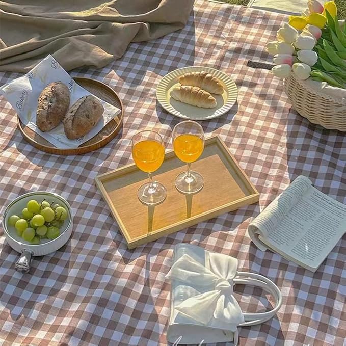 LRUUIDDE Oversize Picnic Beach Blanket, 80''x80'' Outdoor Waterproof Foldable Sandproof Blankets Plaid Picnic Mat for Beach Camping on Grass Picnic Blankets (Brown 2, 80x80in)