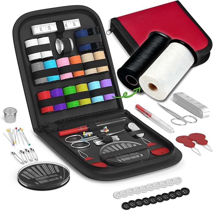 Sewing Kit Gifts for Grandma, Mom, Friend, Traveler, Adults, Beginner, Emergency,Sewing Supplies Accessories with Scissors,Sewing Needles Thimble, Thread,Tape Measure etc (Christmas Red， S)