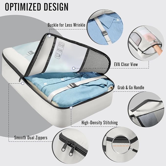 Veken 8 Set Packing Cubes for Travel Essentials,Anti-Wrinkle Buckled Suitcase Organizer for Shoe & Toiletry Bag,Carry On Luggage Bag for Airplane & College Dorm Room Accessories,Women Men Gifts