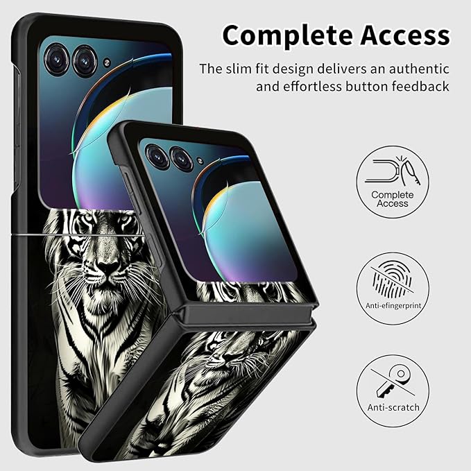 for Motorola Moto Razr 2024 Case,Moto Razr 50 Phone Case Cute Slim Hard PC Ultra-Thin Anti-Scratches Shockproof Protective Cover,Cool Black Tiger