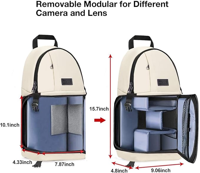 MOSISO Camera Sling Bag, DSLR/SLR/Mirrorless Camera Case Shockproof Photography Camera Backpack with Tripod Holder & Removable Modular Inserts Compatible with Canon/Nikon/Sony/Fuji, Beige