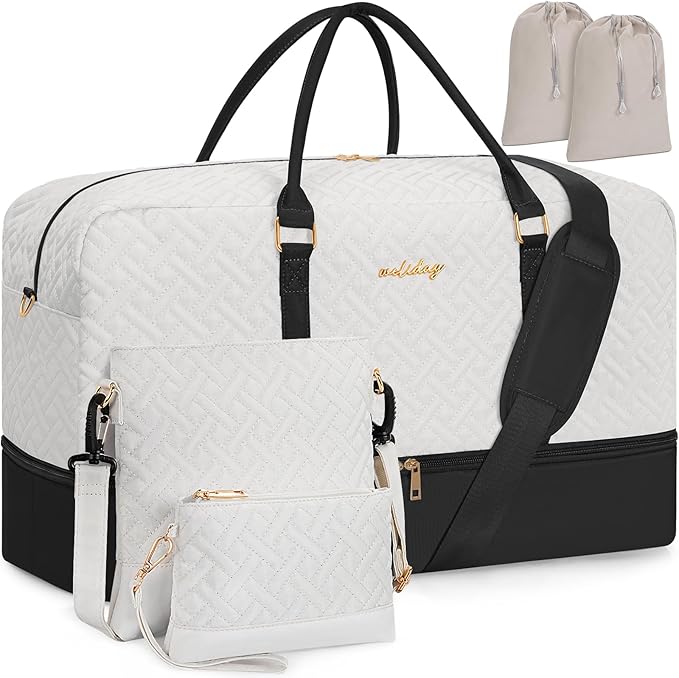 Weekender Bag for Women, 5 Pcs Set Carry on Overnight Bag, 21" Travel Duffel Bag with Waterproof Shoe Compartment for Weekend Travel Business Trip