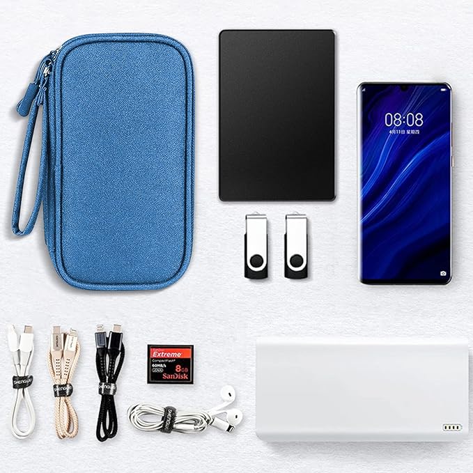 Skycase Electronic Organizer Travel Case - Waterproof Travel Cord Pouches for Organization, Cable Organizer, All-in-One Double Layers Storage Bag for Accessories, Charger, Cable, Blue - Medium