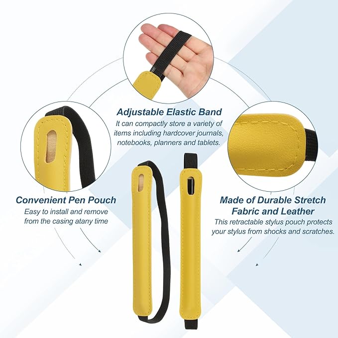 PATIKIL Stylus Holder for Tablet, Universal Pen Sleeve Retractable Stylus Pen Holder Elastic Pencil Pocket Case Protective Pouch for Tablet Case Notebook, Yellow