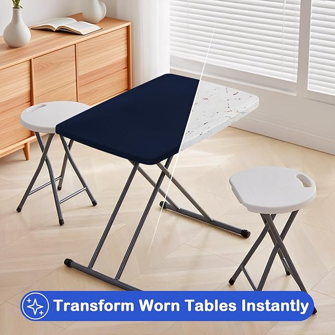 Wolkemer 2 Pack Navy Blue Fitted Tablecloth 20x30 Inch Rectangle Elastic Edges Table Cloth, Spandex Stretch Table Cover with Machine Washable Fabric for Wedding Party Picnic Dining Indoor Outdoor