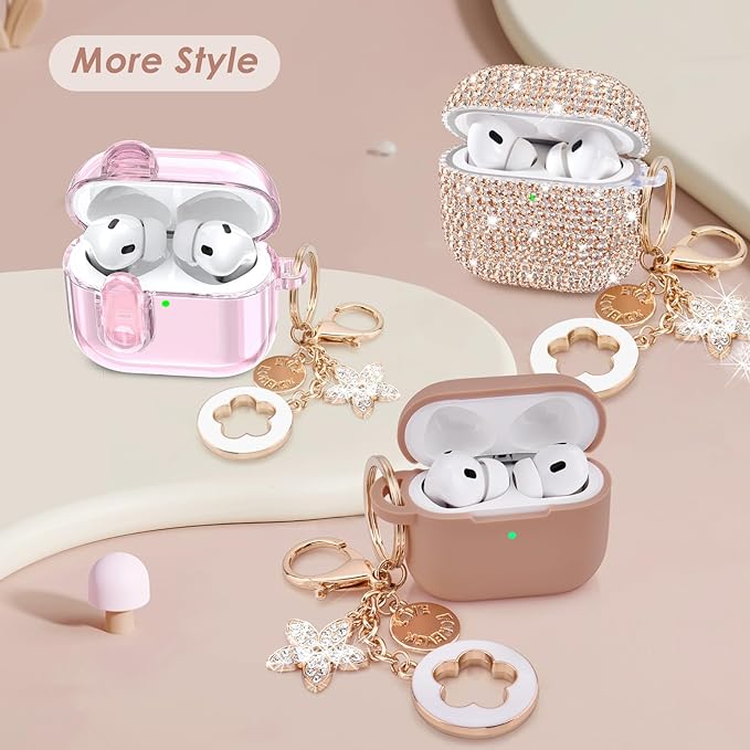 Case for Apple Airpods iPods Pro 3 Cases Cover Clear 2025 Cute Women, VISOOM Cute Air Pods Pro3 Case Clear Transparent Airpods iPods Pro 3rd Gen Protective Cases with Keychain/Lock/Cleaning Kit-Pink
