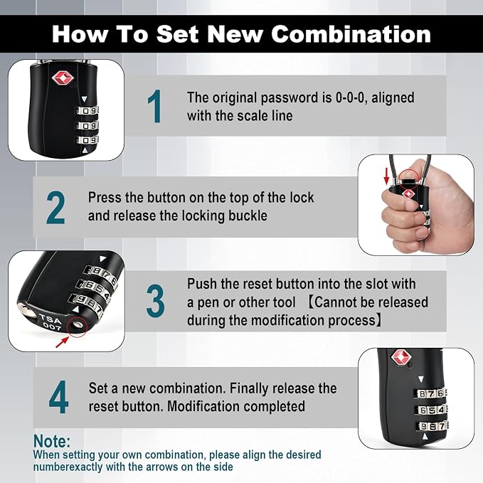 2pcs TSA Approved Luggage Locks with 4pcs Zipper Locks, Zinc Alloy Combination Locker Suitcase Lock, TSA Locks for Luggage, Combination Lock for Locker Backpack (TSA007)