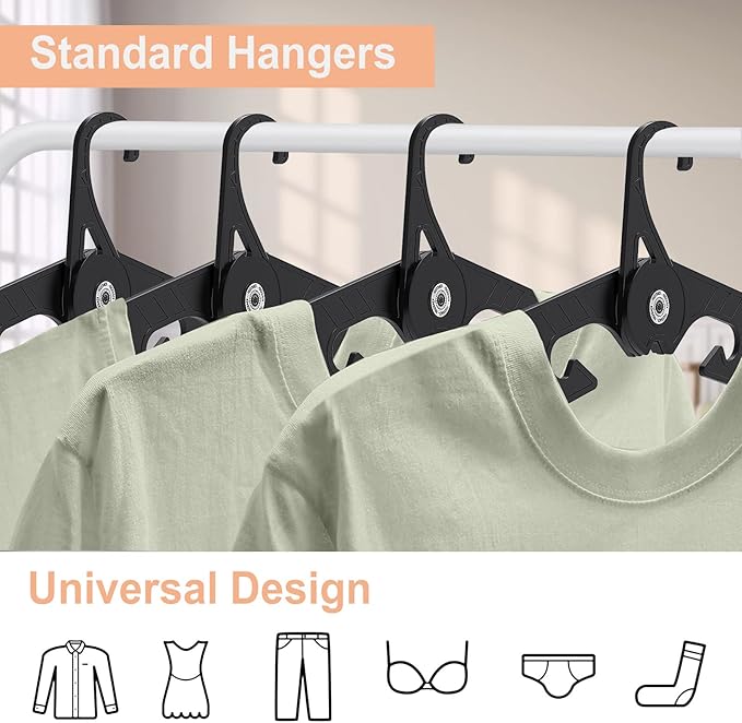 Premium Travel Hangers 6 Pack Portable Folding Clothes Hangers - Super Bearing Collapsible Hanger Foldable Clothes Drying Rack for Travel, Indoor and Outdoor Use (6 Pack Black)