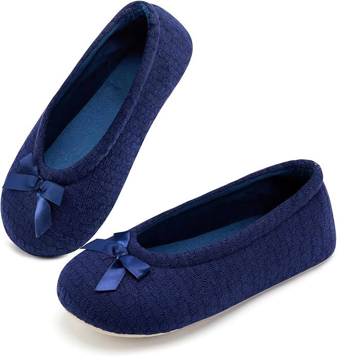 ANLUKE Women's Ballerina Slippers Fuzzy House Shoes Memory Foam with Non-Slip Sole