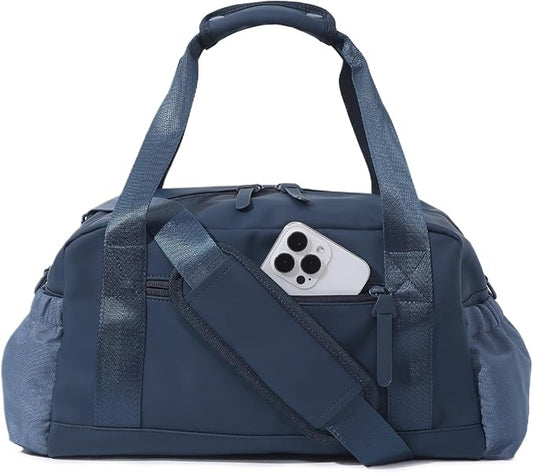 Bucosd Small Gym Bag for Women, Mini Crossbody Gym Duffle Bag with Wet Compartment, Carry on Gym Tote Bag for Workout Dance Sport Travel (Medium-Blue)