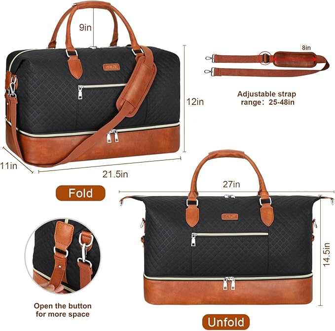 ITIEZY Weekender Overnight Bag for Women - Large Travel Duffel Bag with Shoe Compartment, Gym Duffel Bag Hospital Bag Carry On Tote Bags for Airplanes with Crossbody Bag Toiletry Bag 3Pcs Set