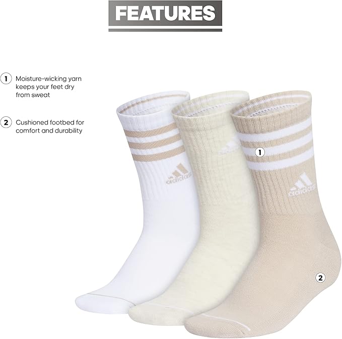 adidas Women's Cushioned Crew Socks (3 Pairs) Durable & Comfortable