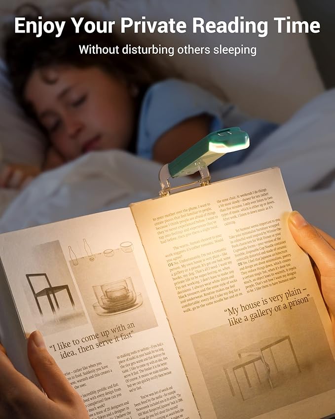 DEWENWILS Book Reading Light with Clip, USB rechargeble Booklight for Reading in Bed, Clip on Book Lamp, Brightness Adjustable, Sleep Aid Light, Warm White (Blue)