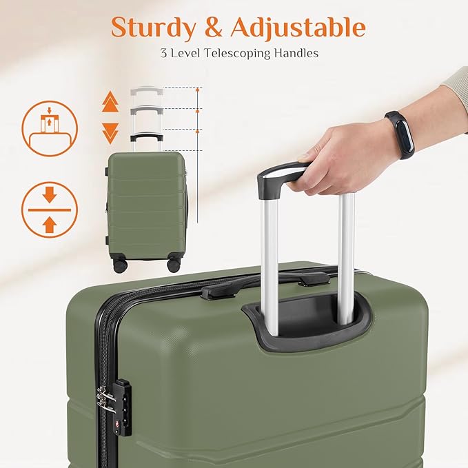 Sweetcrispy Carry on Luggage, Hard Shell ABS Suitcase with Double Spinner Wheels, Lightweight Expandable Rolling Suit Case with TSA Lock, 20 Inch Green