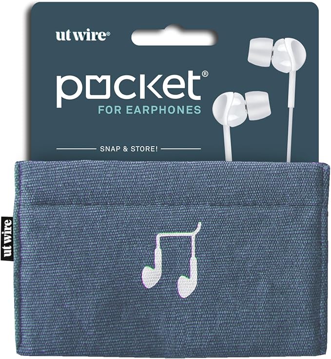 UT Wire Pocket Snap & Store Earphone Case Pouch, Slate Blue with Solid Grey Interior