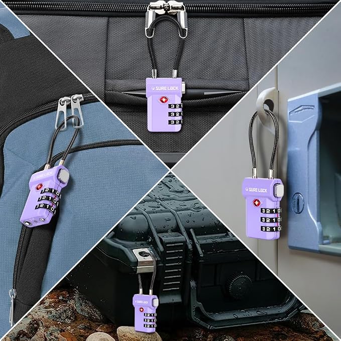 SURE LOCK TSA Approved Luggage Locks with Open Alert Indicator, 3 Digit Combination Cable Travel Lock for Suitcase, Backpack, Gym Locker, Toolbox, Carry On & Travel Bag