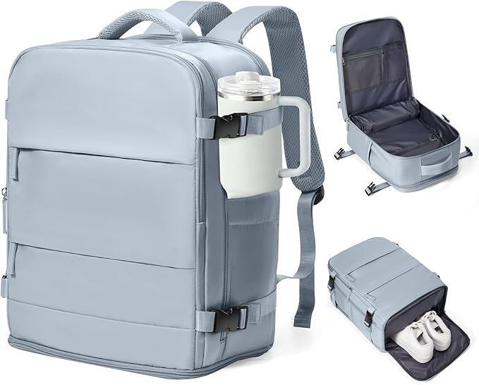 coowoz Travel Backpack Carry On for Women Man Gym Backpacks with Laptop Compartment Mochila de Viaje Teacher Personal Item Backpack Airplane Accessories Must Haves Grey Blue 20L