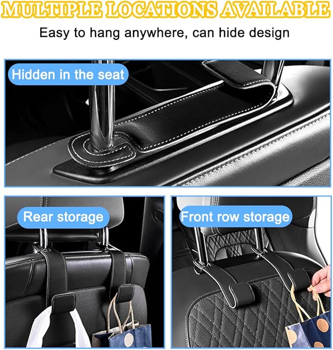 2PCS Car Seat Headrest Hook, Leather Vehicle Seatback Organizer Hanger for Hanging Purses Bags Coats, Auto Seat Back Storage Hook Accessories, Universal for SUV, Sedan, Truck (Gray)