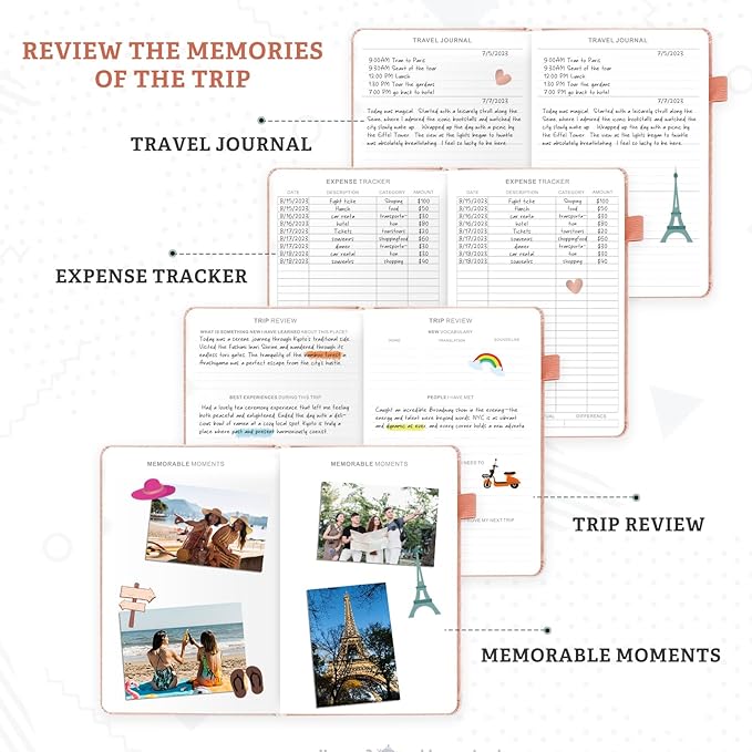 Travel Journal for Women & Men - Budget Travel Planner Notebook for 6 Trips Organizer- Travel Scrapbook to Record Memories and Adventures - Gifts for People Who Travel, Pink