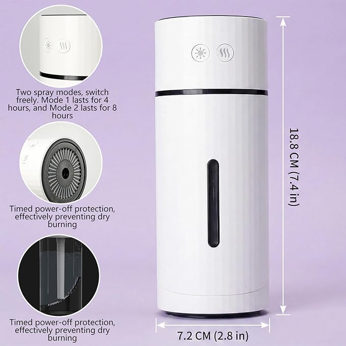 Mini Humidifier USB Rechargeable Desktop Humidifier with Night Light & Timer Quiet Personal Cool Mist for Bedroom, Office, Travel & Car