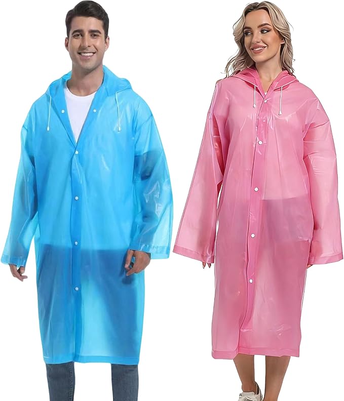 2PCS Rain Ponchos for Adults Reusable Rain Coats for Adults Rain Jackets Raincoats for Men Women