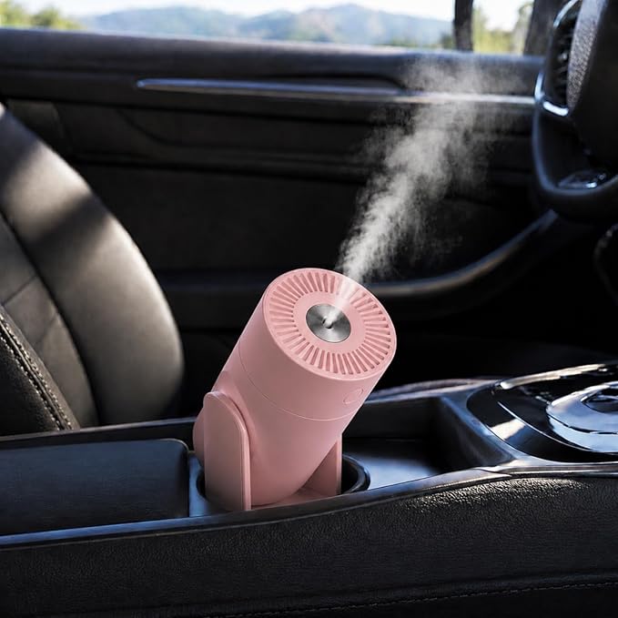 Portable Mini Humidifier, 2 Mist Modes, 220ml Cool Mist Rotation Humidifiers, USB Personal Desktop Humidifier for Bedroom, Office, Travel, Car, Colorful, Quiet Operation, Pink
