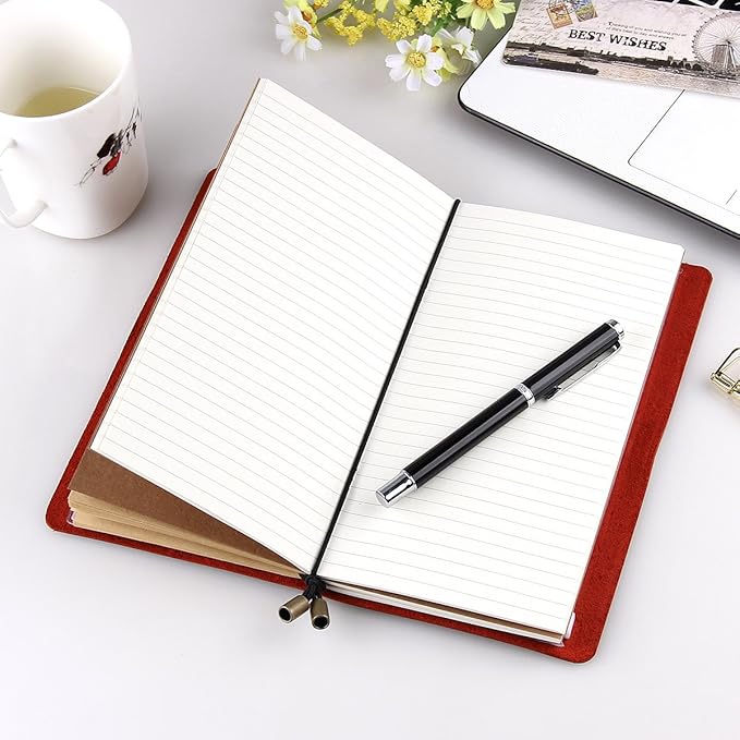 Robrasim Leather Writing Journal Notebook Refillable, Handmade Travelers Notebook for Men & Women, Perfect for Writing, Gifts, Travelers, Standard Size 8.5" x 4.5" Inches - Wine