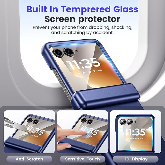 Magnetic for Motorola Razr 2026/2025/2024 Case with Screen Protector[Anti-Scratch][Compatible with MagSafe] Hinge Protection Full Body Shockproof Phone Case for Moto Razr 2026/2025/2024 (Blue)