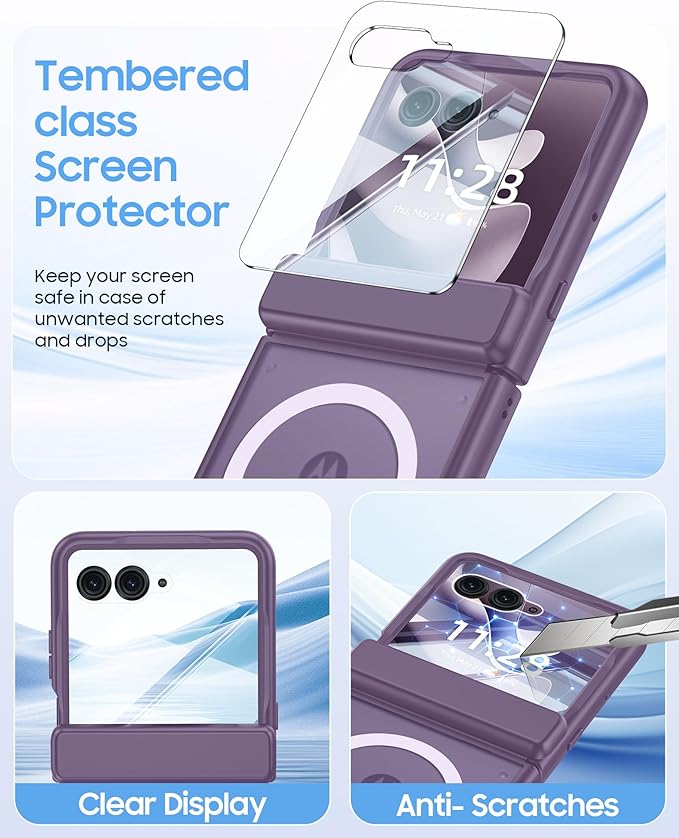 Magnetic for Motorola Razr Ultra 2026/2025 Case,Hinge Protection, Screen Protector, Compatible with MagSafe, Translucent Frosted, Shockproof Slim Cover for Razr Ultra 2026/2025-Purple