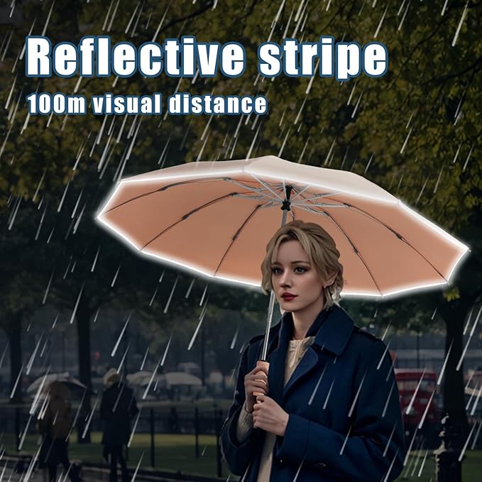 Fogkey Large Windproof Travel Umbrella - Reverse Auto Folding Car Umbrella for Rain and Sun, Compact Inverted Design with Waterproof Canopy, 10 Durable Ribs, Fits Backpack, Portable for Women & Men