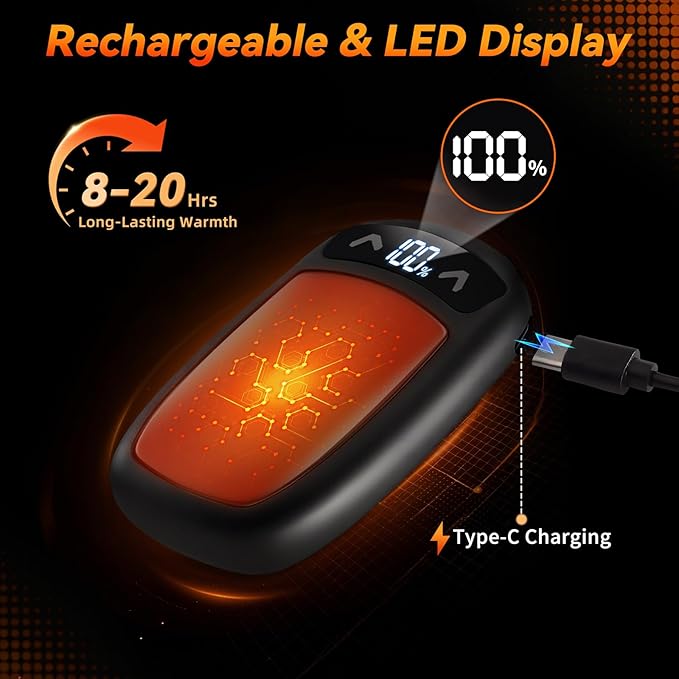 Rechargeable Hand Warmer 2Pack, AI Chips Electric Hand Warmers with LED Display, 3 Temps Portable Magnetic Handwarmers, Pocket-Sized Electronic Hand Warmers for Man, Women, Camping, Hunting, Christmas