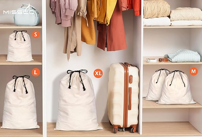 MISSLO Cotton Breathable Dust-proof Drawstring Storage Pouch Bag (Pack 3 L)