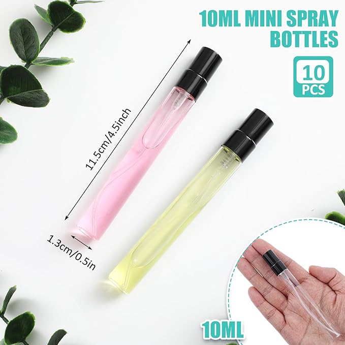 Zhehao 1 Pcs Mini Spray Bottles 10 ml Clear Glass Perfume Bottles Refillable Fine Mist Perfume Atomizer Portable Empty Sample Containers for Cleaning, Essential Oils, Travel (Black Cap)