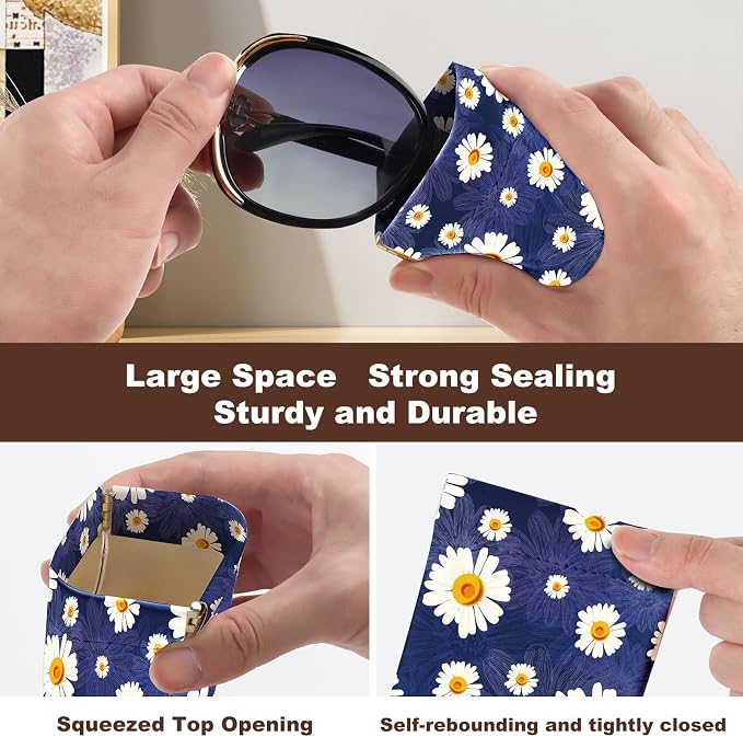 Anikathy 2Pcs Sunglass Eyeglass Glasses Case Soft PU Leather with Cleaning Cloth Cute Glasses Pouch Bag for Men Women Girs