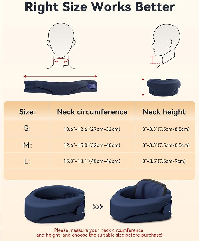 Heated Neck Brace Cervical Collar - Neck Support Brace with Heating Pad, Soft Foam Wraps Keep Vertebrae Stable and Aligned for Relief of Cervical Spine Pressure for Women & Men (Medium Size) Blue