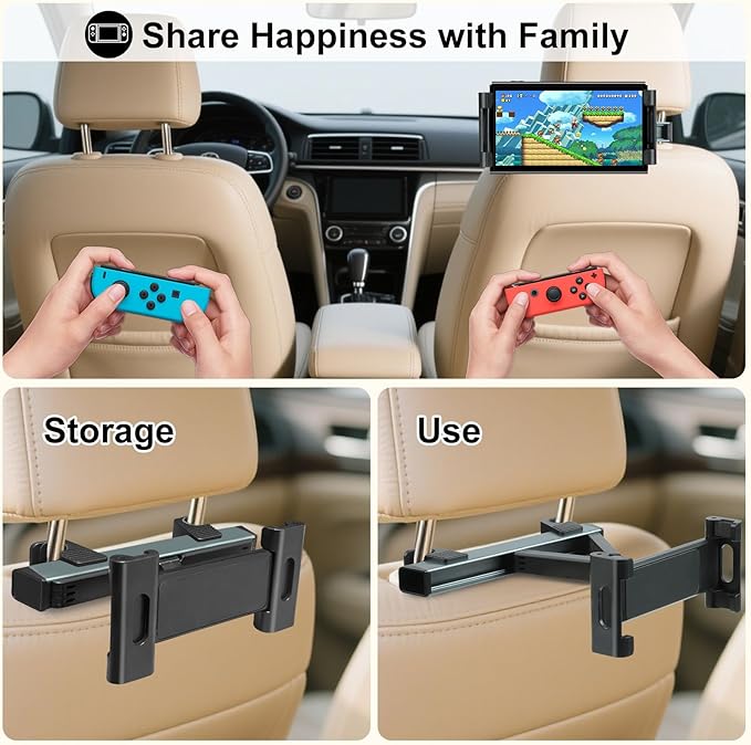 Tablet Holder for Car, Triangle Extension Arm Adjustable Car Back Seat Tablet Holder Road Trip Essentials Headrest Tablets Cars Mount Compatible with iPad Pro, Air, Mini, 4.7-11" Devices