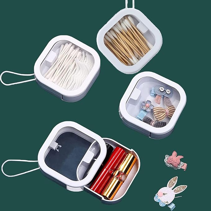Hair Tie Organizer,Portable Travel Qtip Holder,Bathroom Storage Organizer Qtip Dispenser Cotton Swabs Dispenser Kids Hair Accessory Box with Lid for Bathroom (2 Pcs Pink)